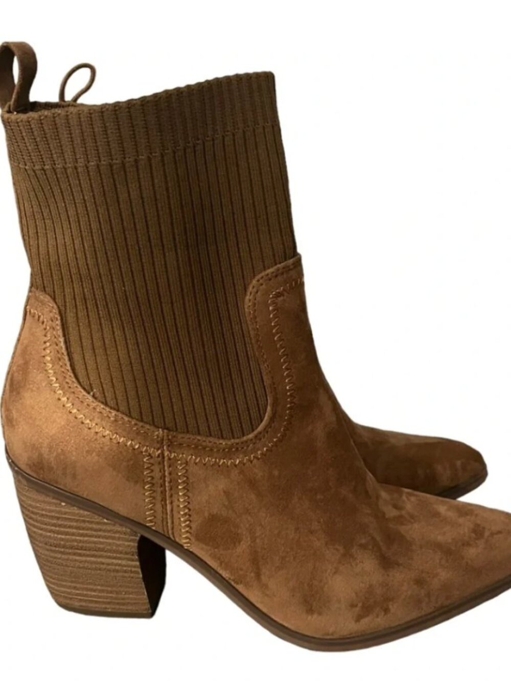 Universal Thread Boots Women's Ankle Size 7.5 Brown Suede Block Heel Pointed Toe